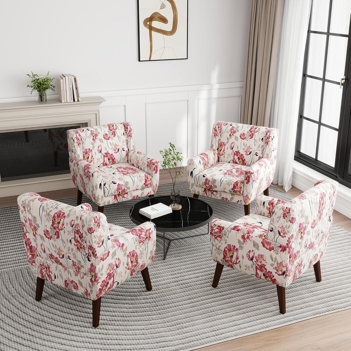 UIXE Floral Accent Chair, Modern Upholstered Armchair in Fabric for Living Room, Comfy Club Arm