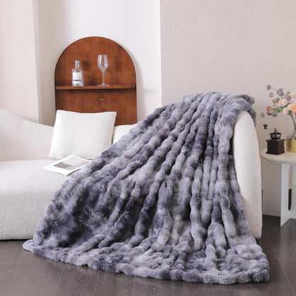 UKELER Soft Faux Fur Throw Blanket 50''x60'' Dark Grey Reversible Shaggy Blanket Plush Thick Fluffy