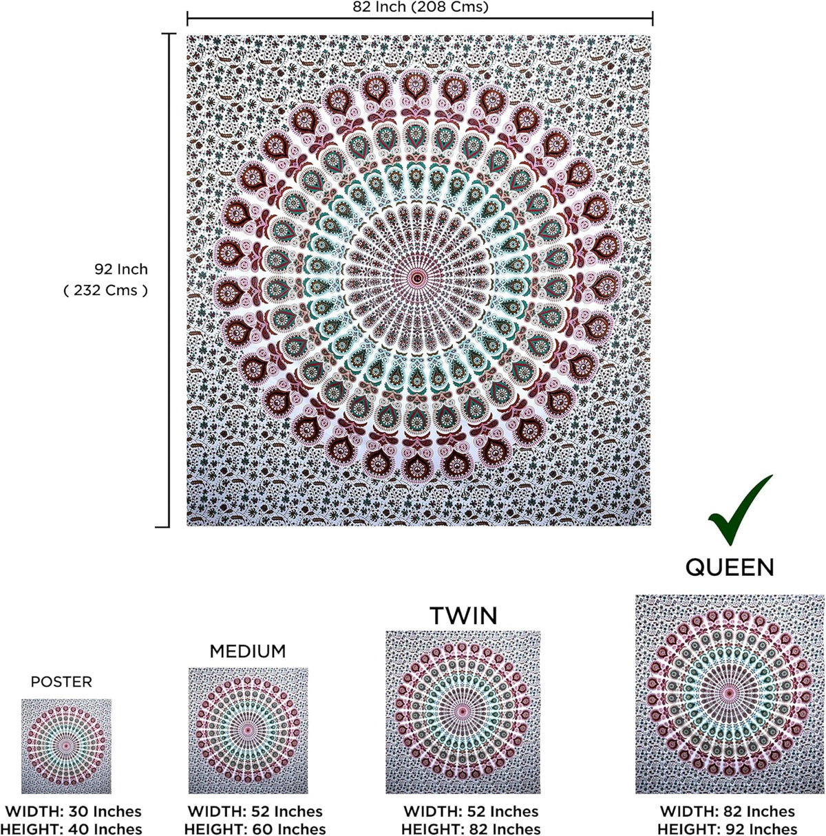 raajsee Mandala Tapestry Wall HANGINGS (White Brown Mandala, Queen 210 X 220 CMS)