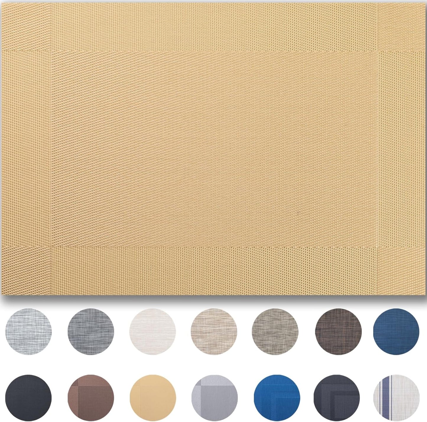 Placemats Set of 12 - Easy Clean Woven Vinyl Placemats for Dining Table, Indoor/Outdoor Place Mats