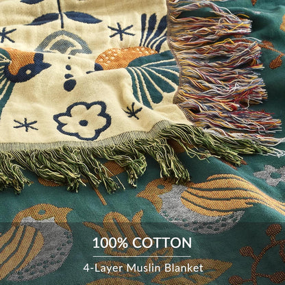 Boho Throw Blanket for Couch Sofa Bed, 100% Cotton Woven Quilt with Tassel 60”x80”, Super Soft