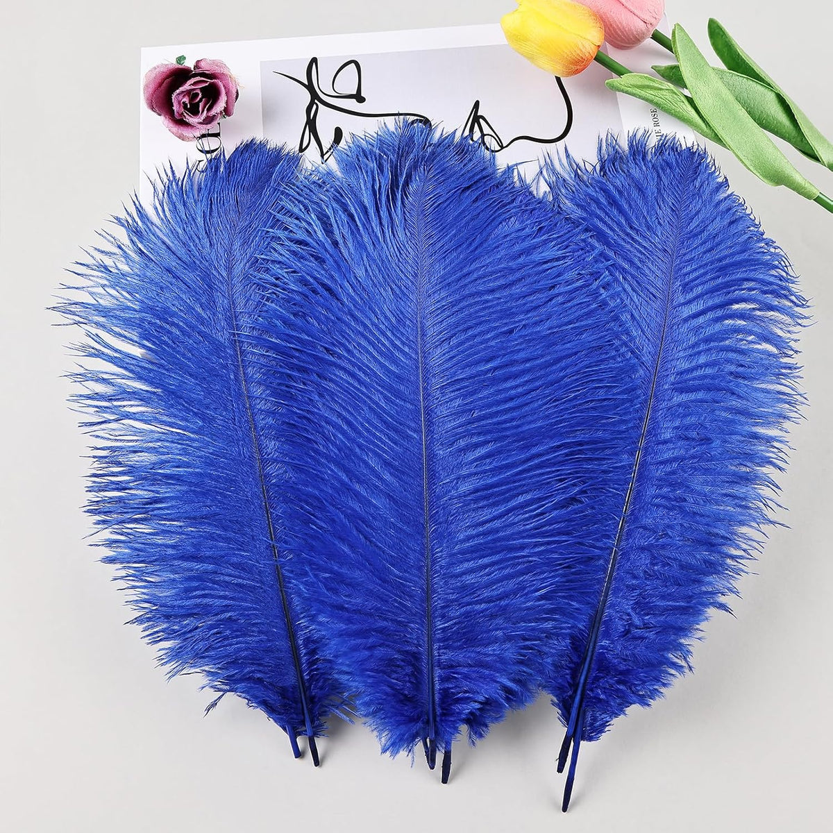 THARAHT Blue Ostrich Feathers 12pcs Natural Bulk 8-10Inch 20cm-25cm for Crafts Wedding Party
