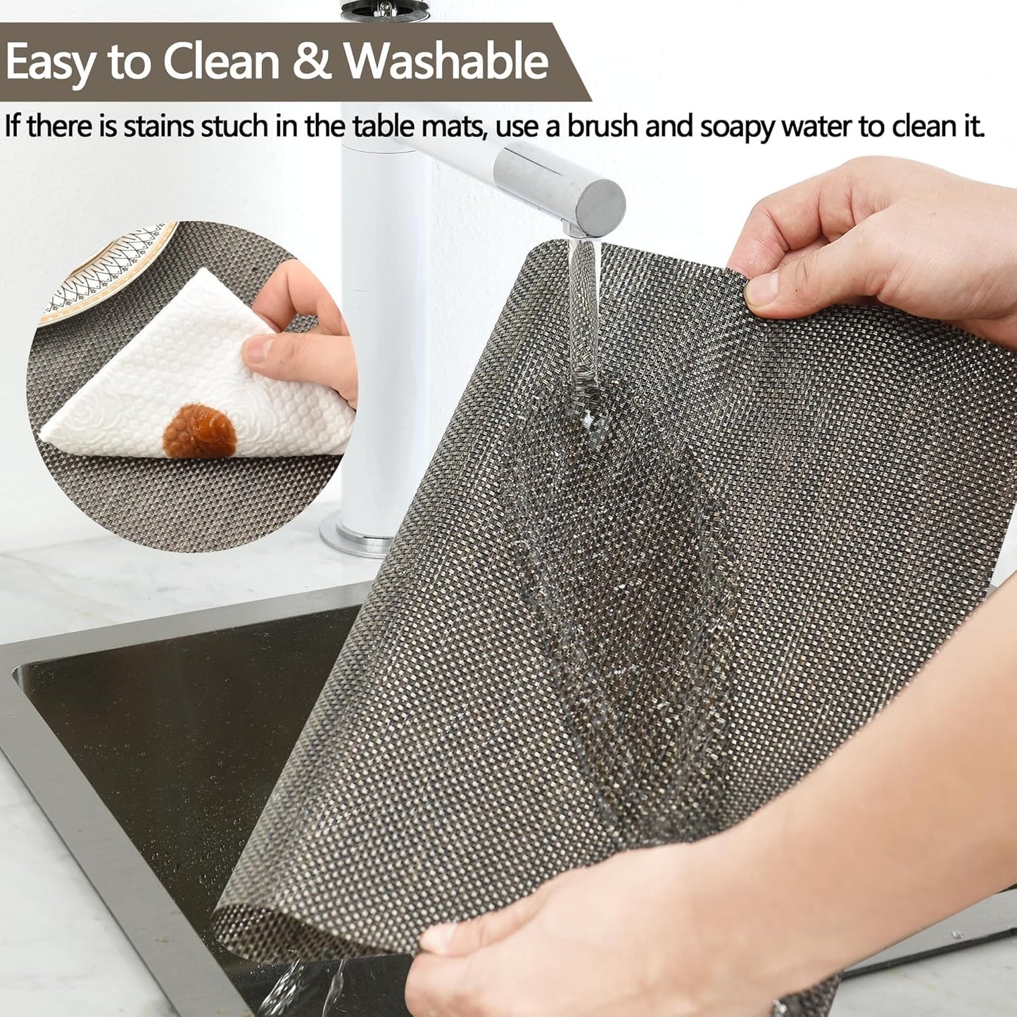 Placemats Set of 4 - Easy Clean Washable Vinyl Placemats - Wipeable Heat Resistant Table Mats for