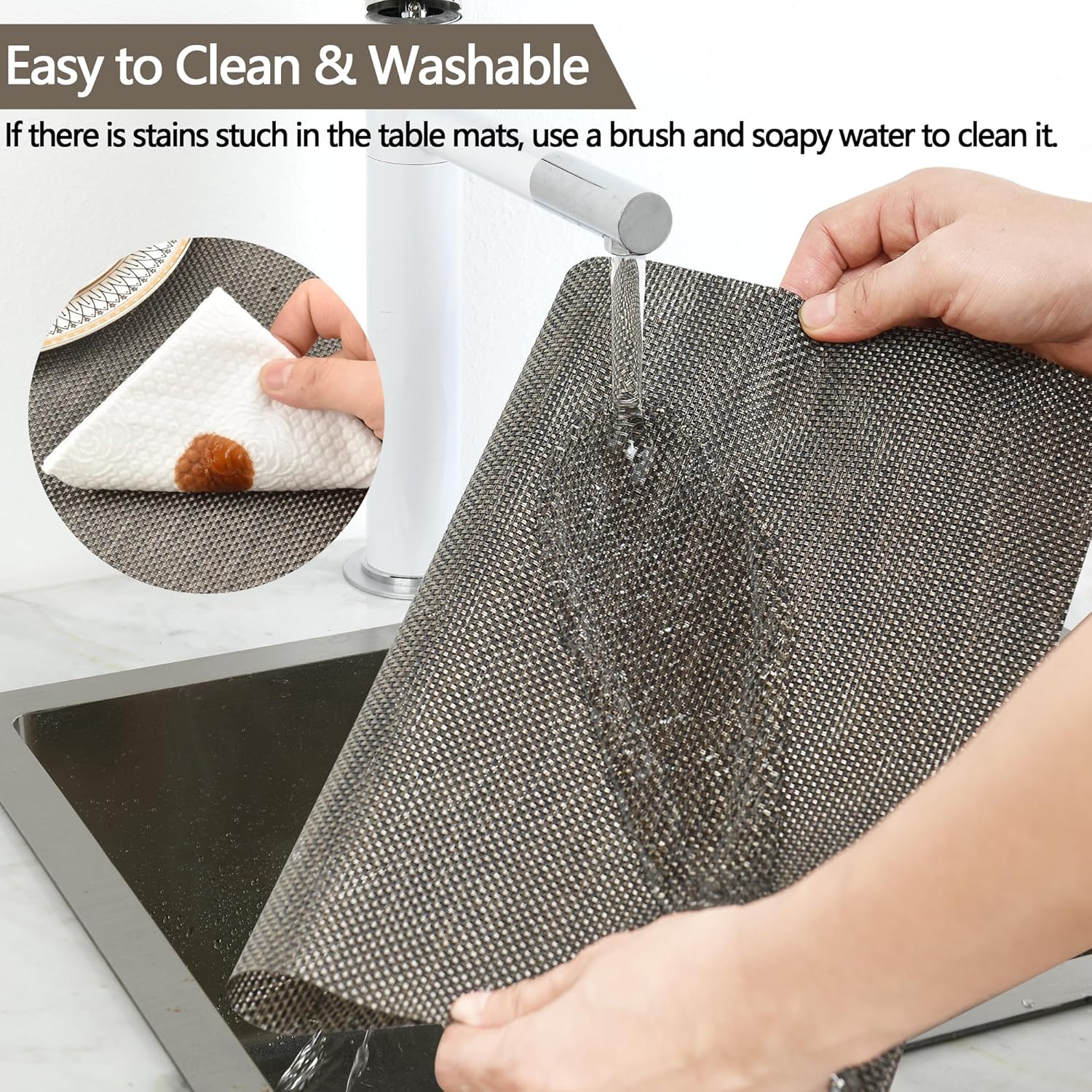 Placemats Set of 4 - Easy Clean Washable Vinyl Placemats - Wipeable Heat Resistant Table Mats for
