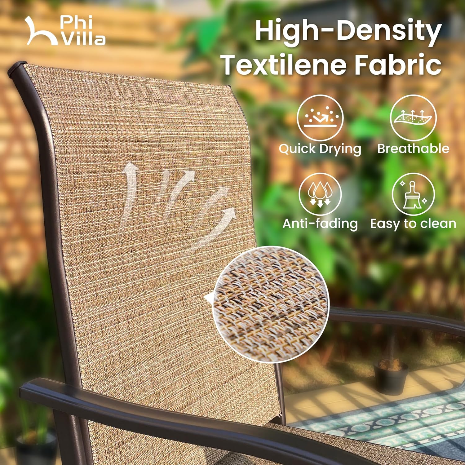 PHI VILLA Outdoor Swivel Bar Stools Set for 4, Metal Patio Bar Table and Chairs Set with Brown