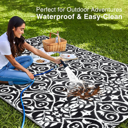 OLANLY Outdoor Rug Waterproof 5x8 ft Clearance, Reversible Outdoor Plastic Straw Rug with Floral