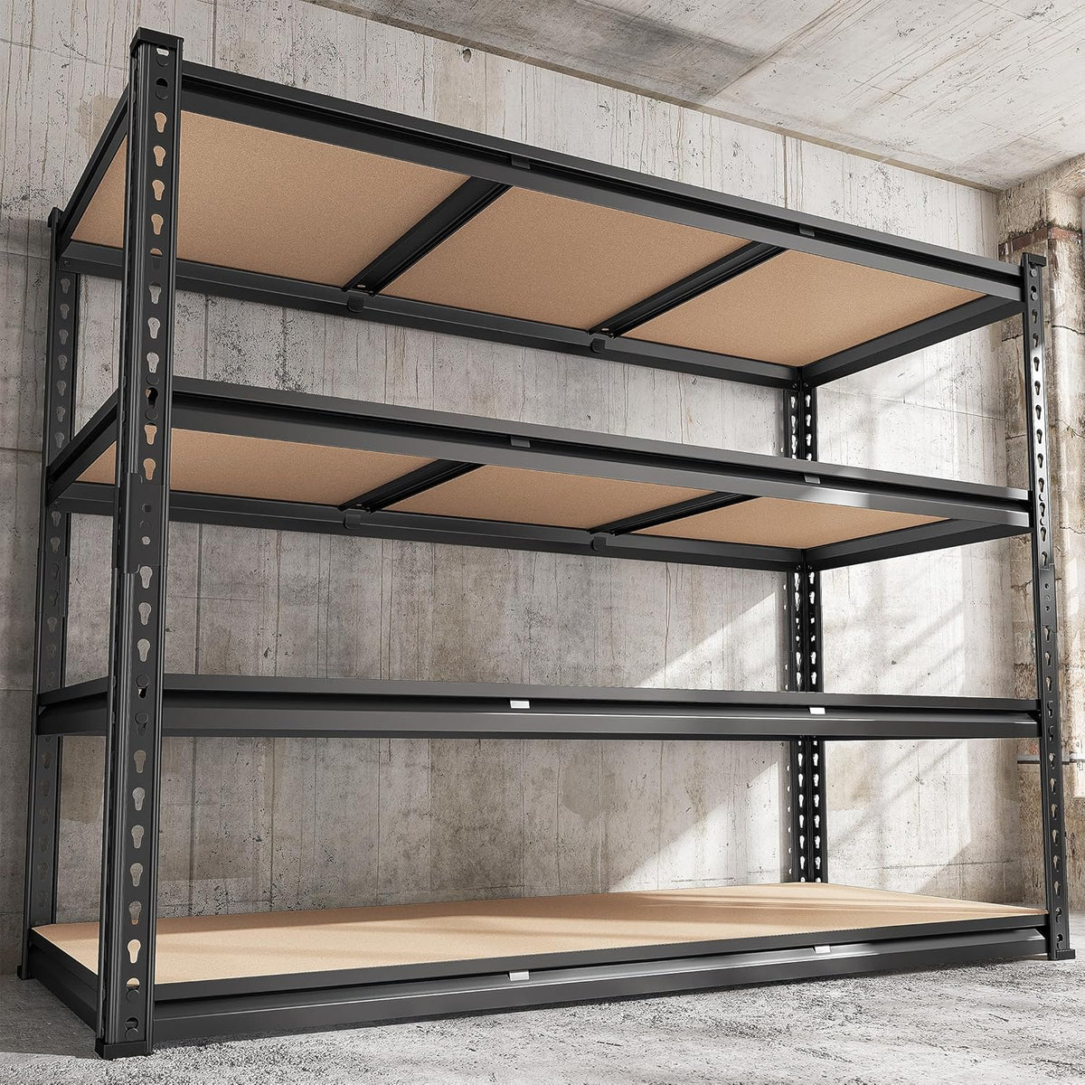 REIBII 48" W Garage Shelving Heavy Duty 2550 LBS Storage Shelves 4 Tier Heavy Duty Shelving