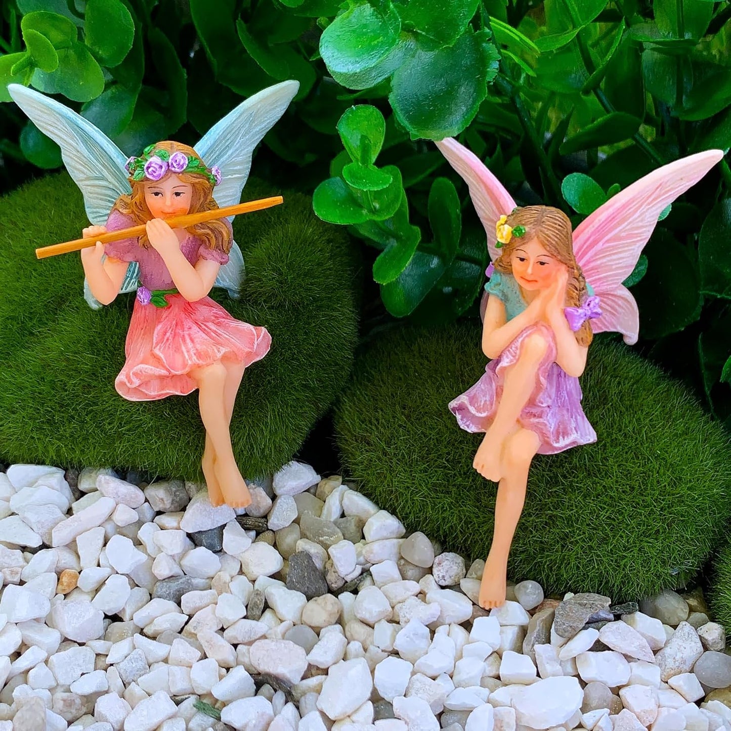 Mood Lab Fairy Garden - Miniature Fairies Figurines - Sitting Girls Set of 2 pcs - for Outdoor or