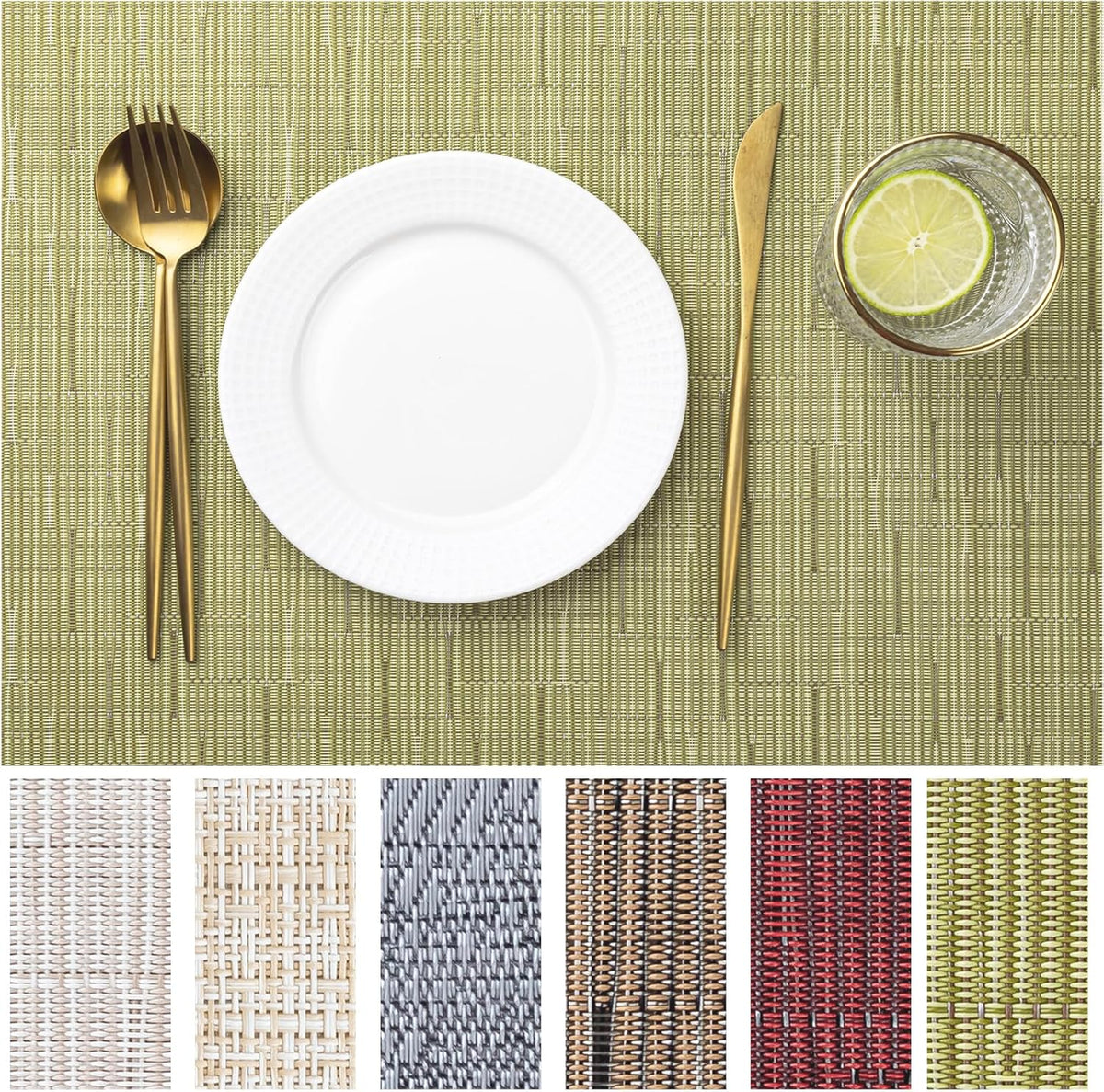 LEXMORE Placemats Set of 12 Vinyl/Plastic Woven Place Mats for Kitchen Table Indoor/Outdoor