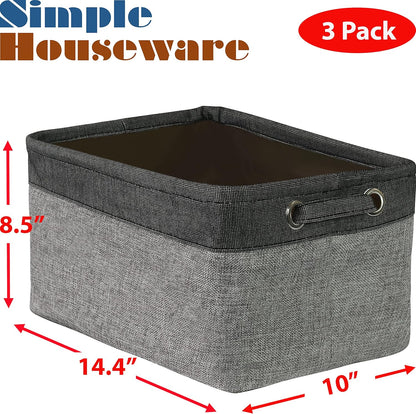 SIMPLE HOUSEWARE Large Fabric Storage Bin, 14.4" x 10" with Handles, 3-Pack, Foldable Organizer for