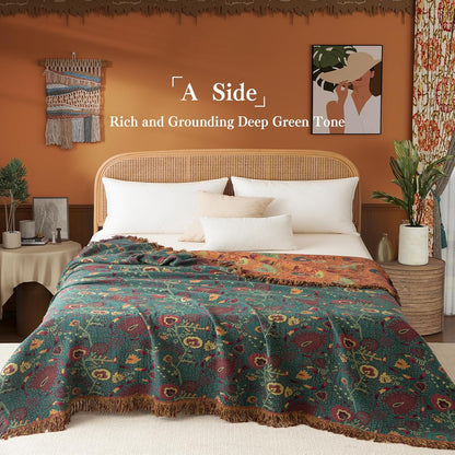 Boho Throw Blanket Full Size, Extra Large Soft Cozy Cotton Muslin Quilt Blanket for Bed Decor