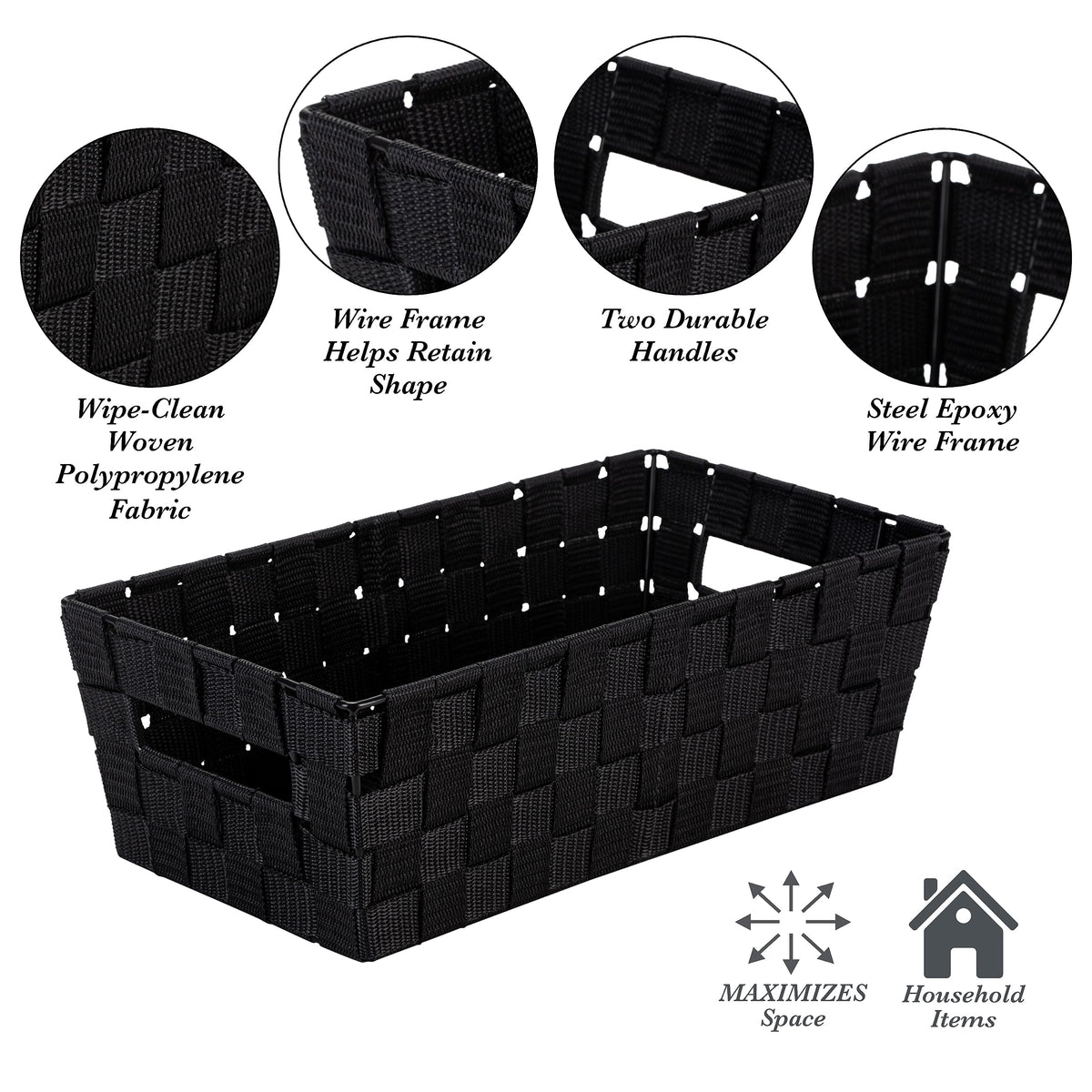Simplify Extra Long Shelf Woven Strap Tote | Decorative Storage Basket | Built in Handles |