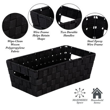 Simplify Extra Long Shelf Woven Strap Tote | Decorative Storage Basket | Built in Handles |