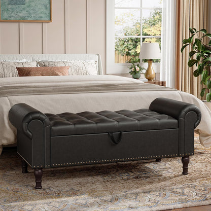 Storage Ottoman Bench for Bedroom, 51" Upholstered Bedroom Bench with Rolled Arms and Vintage