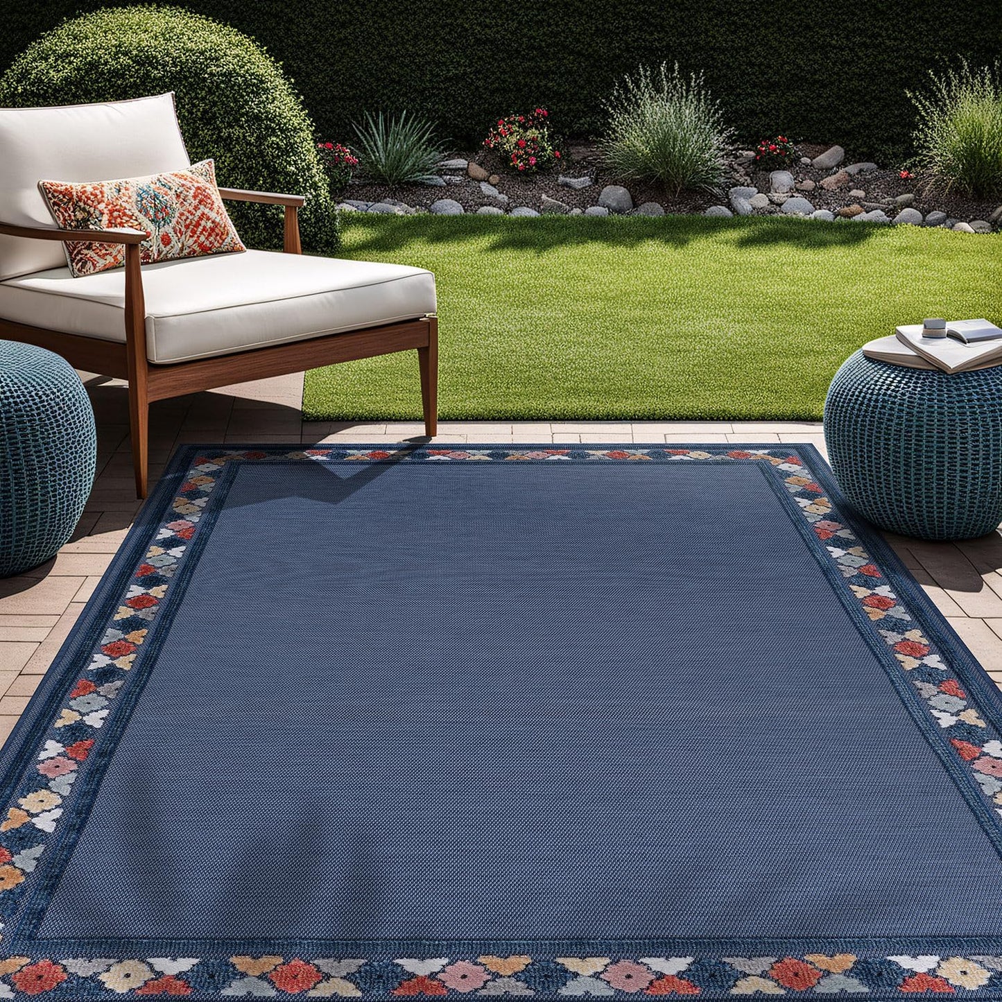 Beverly Rug Outdoor Rug 6x9 Modern Bordered Area Rugs for Indoor and Outdoor Patio Easy to Clean