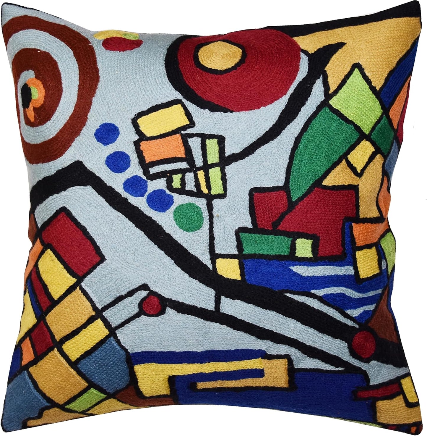 Kandinsky Decorative Pillow Cover Coastal Hand Embroidered Abstract Toss Pillows Farmhouse Chair