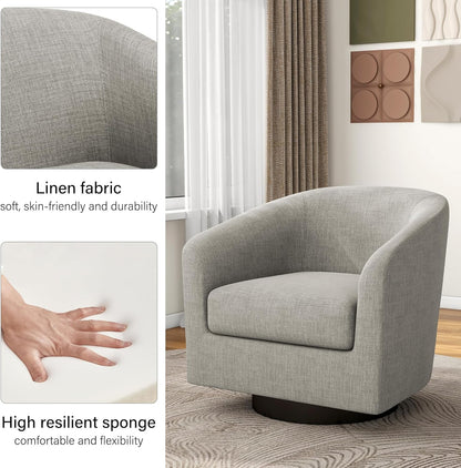 Swivel Barrel Accent Chair, Modern Round Linen Arm Chair for Living Room, Bedroom, Comfy Club