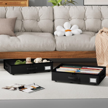 Underbed Storage With Wheels, No Assembly Required - 5.5 Inch Height Black Underbed Bins, Low