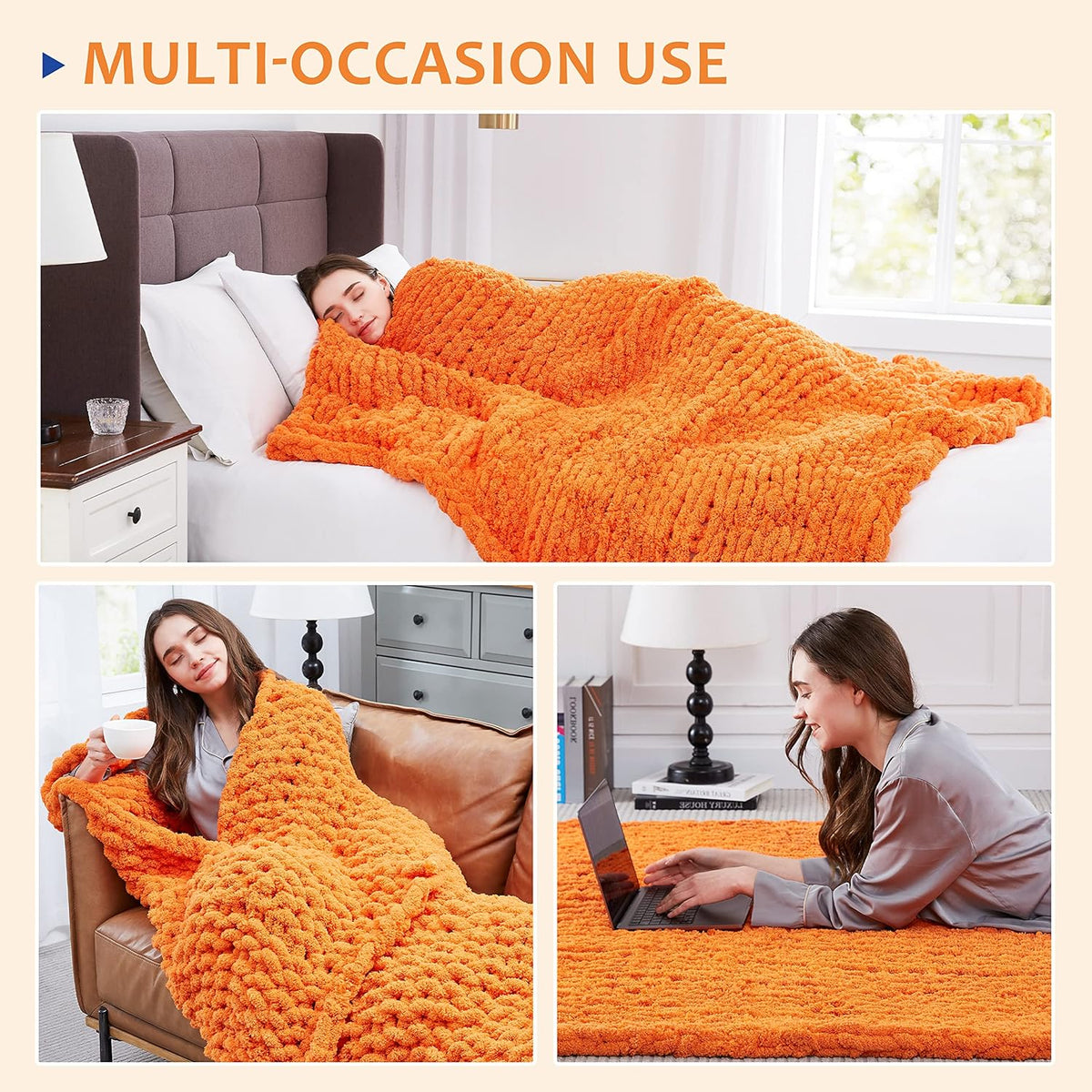 L'AGRATY Chunky Knit Blanket Throw: 80''x90'' Chenille Chunky Knitted Throw Blanket for Bed Couch