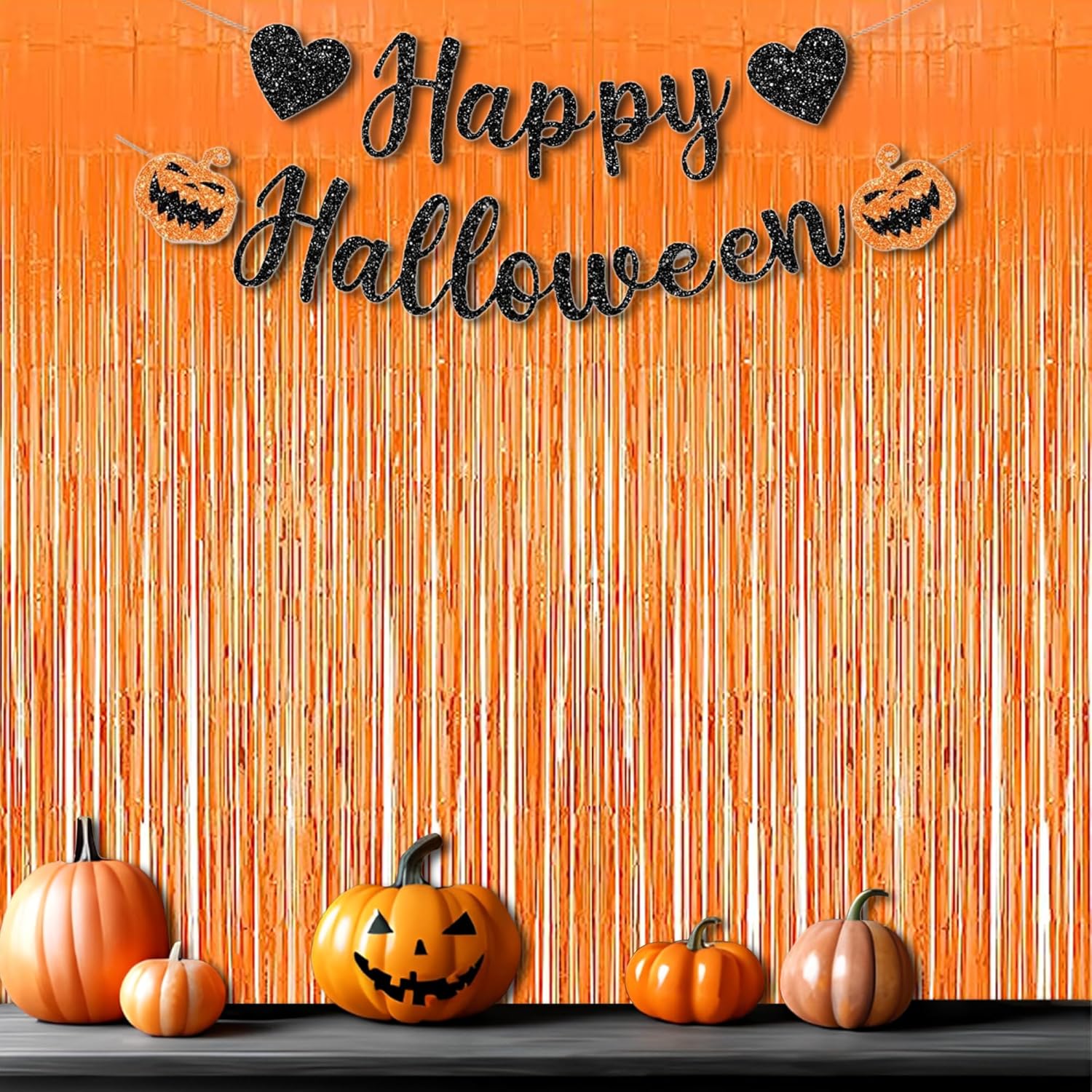 Foil Fringe Curtains Halloweens Decorations - Orange Tinsel Photo Backdrop Party Streamers for St