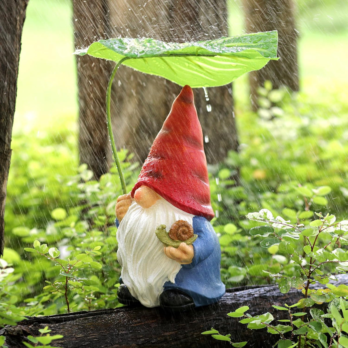 Garden Gnome Statue Decoration with Leaf Umbrella, 7.5” Figurine Ornament for Indoor Outdoor Home