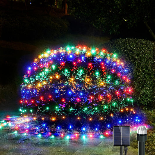 WBao Solar Christmas Lights Outdoor 200LED F8 Big Bulbs, 8.4ft x 5.2ft Christmas Net Lights with