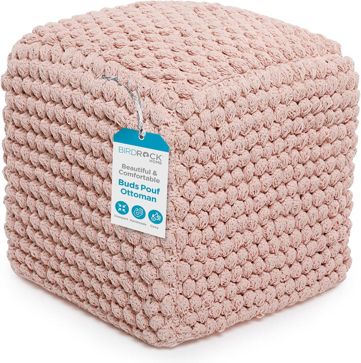 BIRDROCK HOME Buds Pouf Foot Stool Ottoman - Knit Bean Bag Floor Chair - Cotton Braided Cord