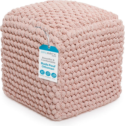 BIRDROCK HOME Buds Pouf Foot Stool Ottoman - Knit Bean Bag Floor Chair - Cotton Braided Cord