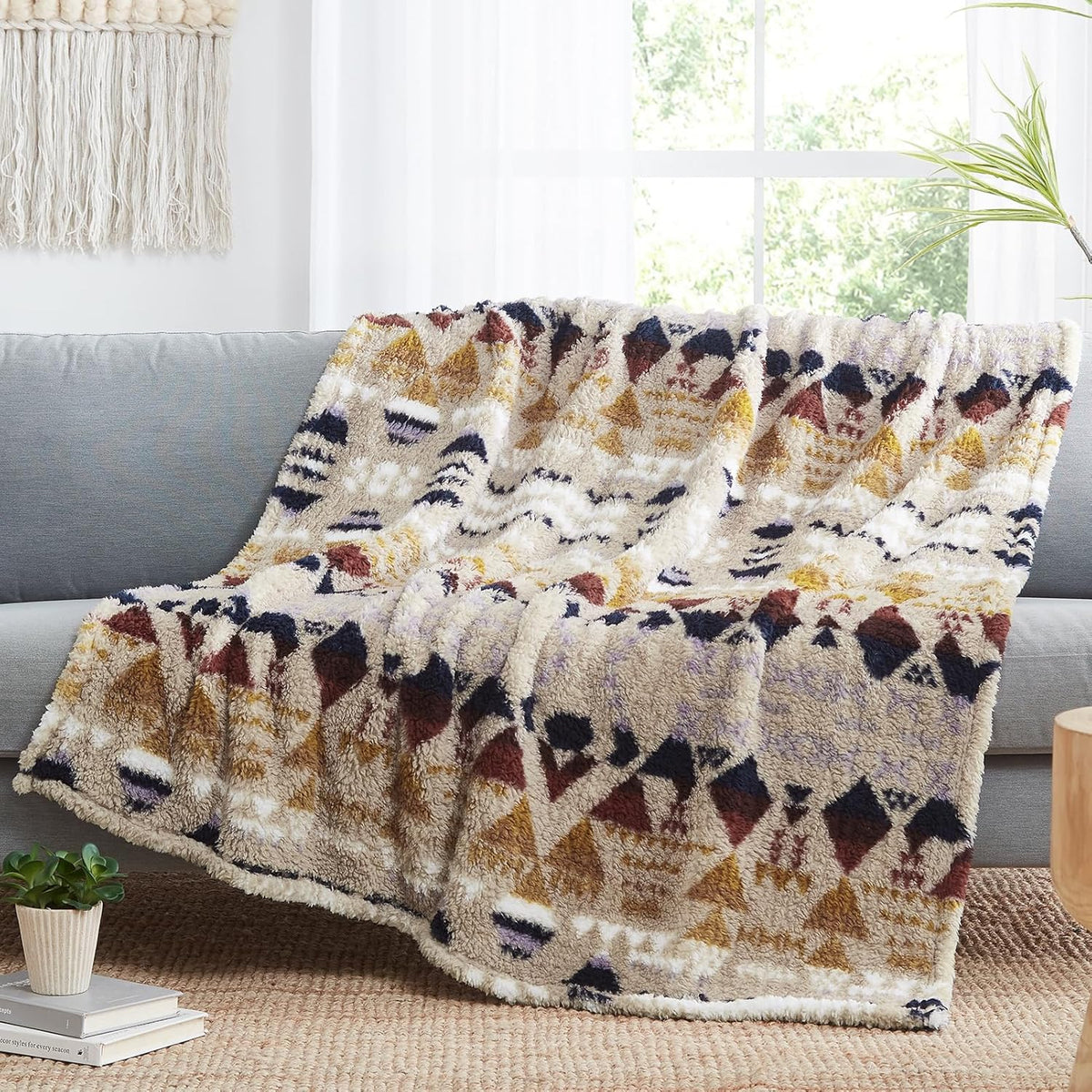 CASAAGUSTO Boho Sherpa Throw Blanket, Aztec Throw Blanket, Ultra Soft, Warm, Cozy, Plush, Thick