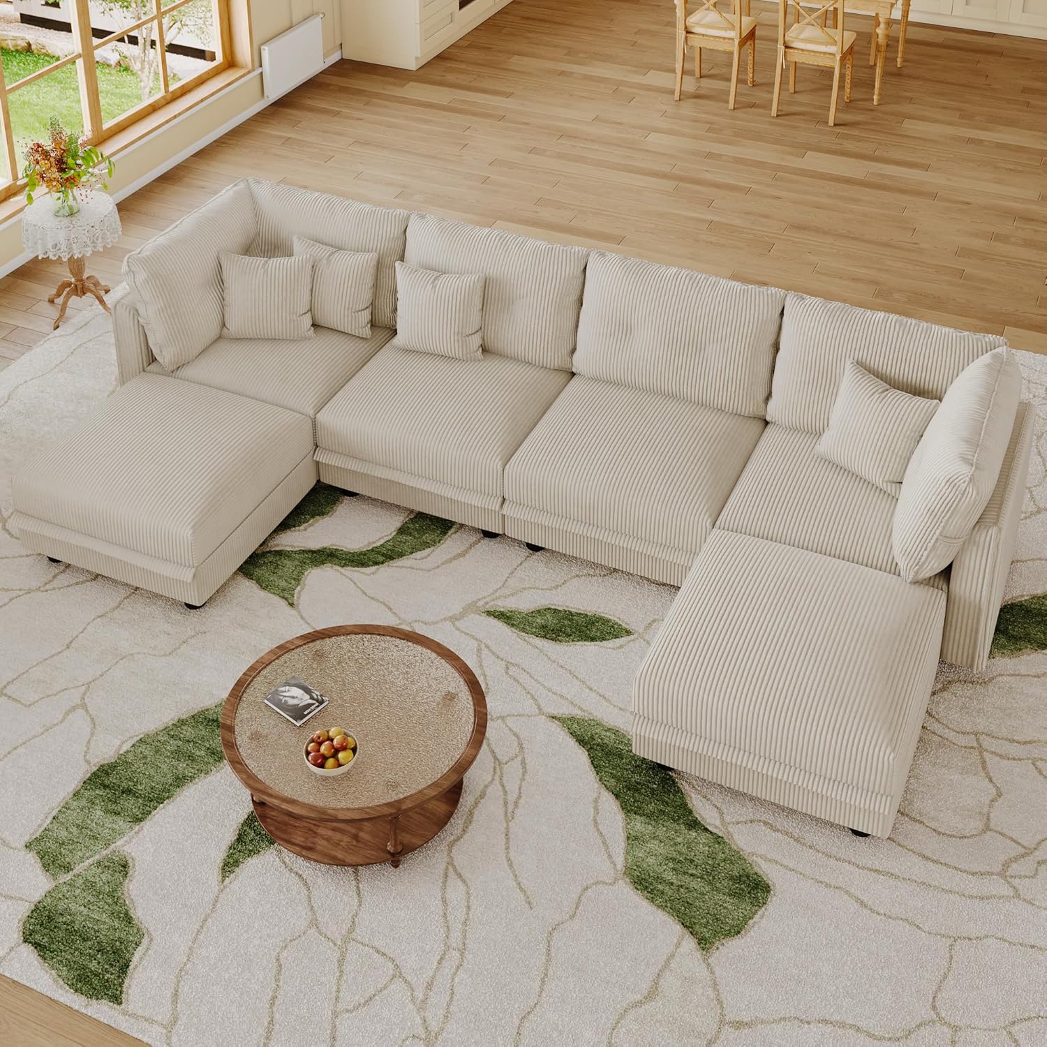 LLappuil Modular Sectional Sofa with Storage, U-Shaped Convertible Sleeper Couch, 6-Seat Oversized