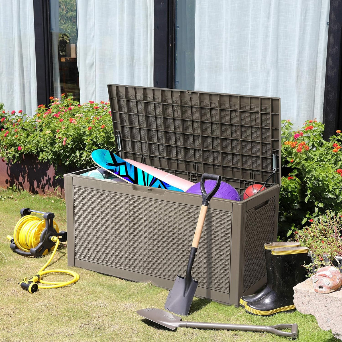 YITAHOME 100 Gallon Large Resin Deck Box Outdoor Storage Boxes for Patio Furniture, Outdoor