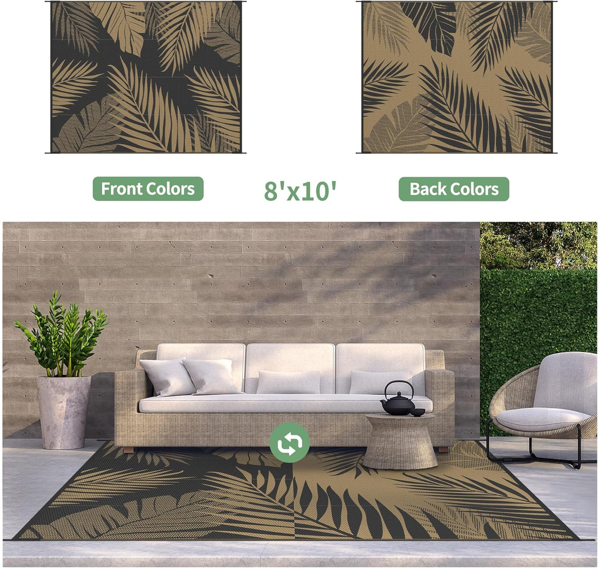 GENIMO Outdoor Rug 8' x 10' Waterproof for Patios Clearance, Reversible Outdoor Plastic Straw