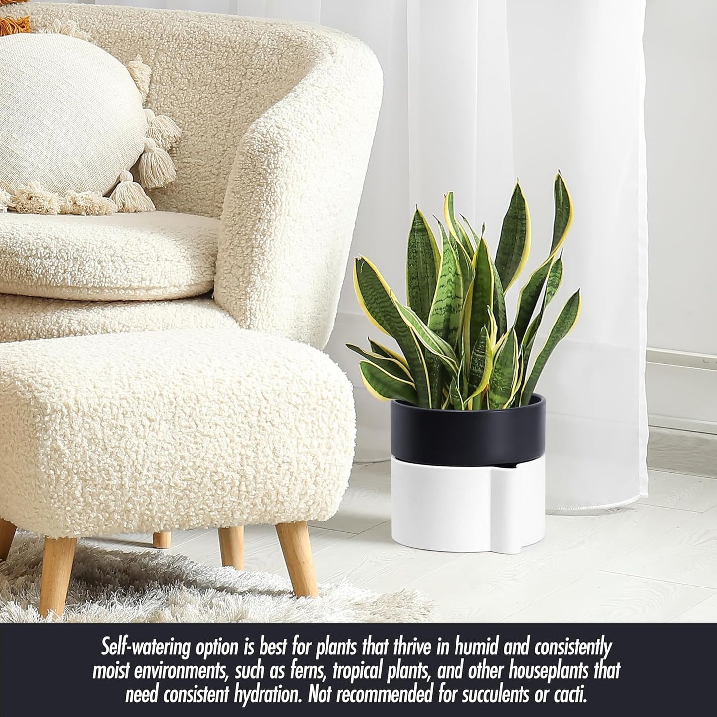 8 Inch Self-Watering Planter Pot with Terracotta Insert, Deep Water Reservoir, and Ceramic-Alike