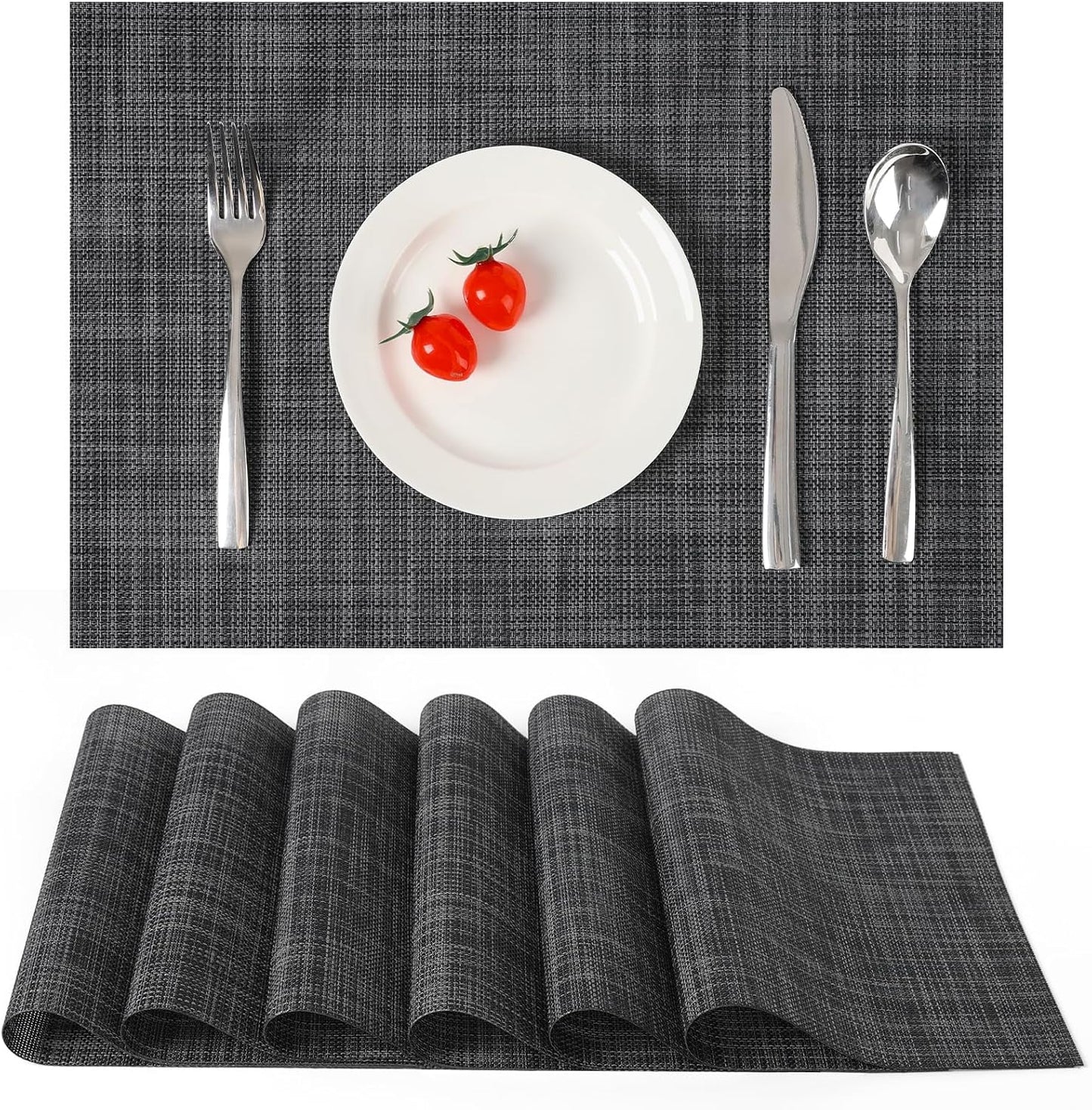 Myir JUN Placemats Set of 6, Vinyl Woven Placemats Place Mats Indoor Washable Table Mats Non-Slip
