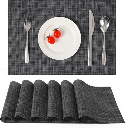 Myir JUN Placemats Set of 6, Vinyl Woven Placemats Place Mats Indoor Washable Table Mats Non-Slip