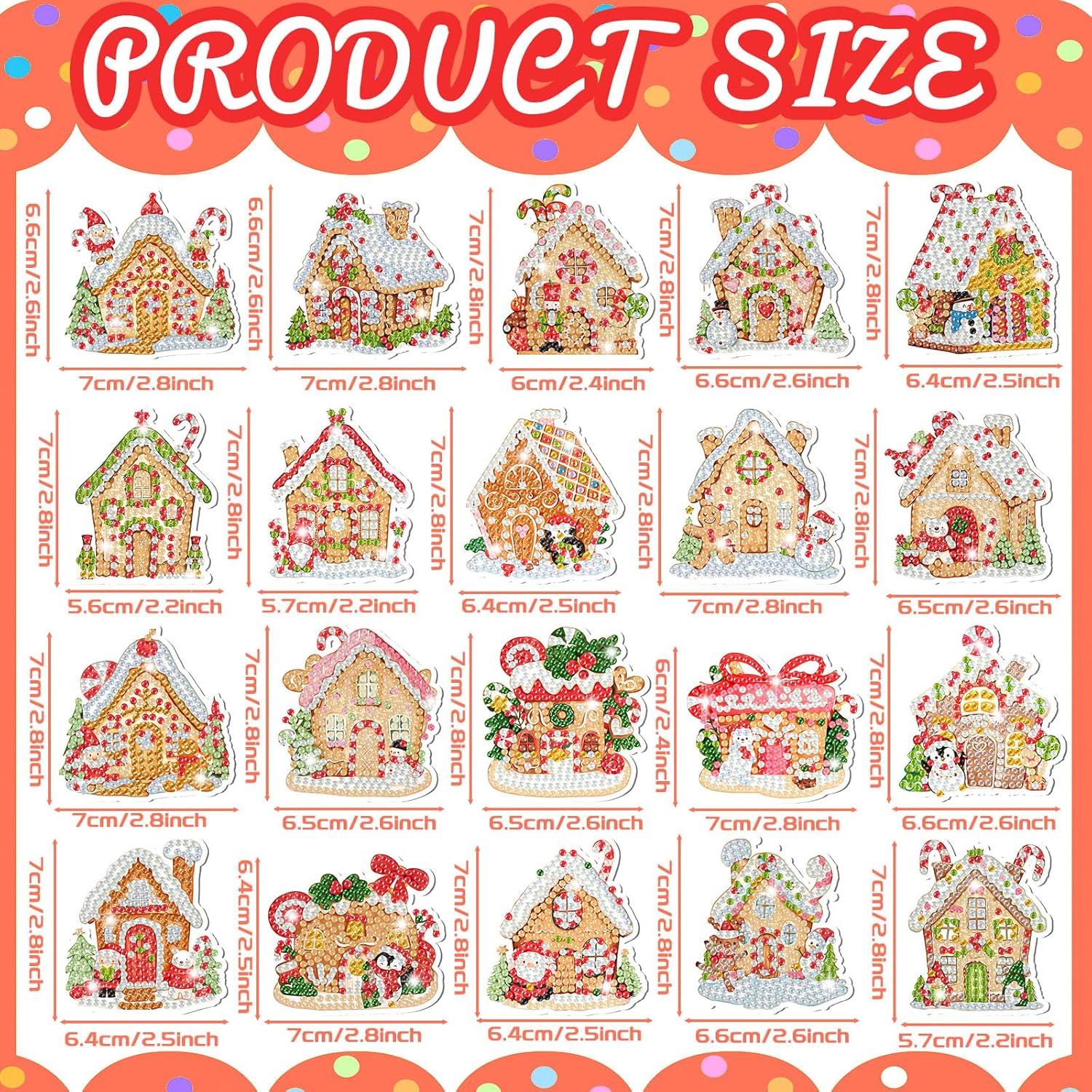 Tondiamo 20 Pcs Christmas Diamond Painting Keychain Kits 5D DIY Diamond Art Pendants Double Sided