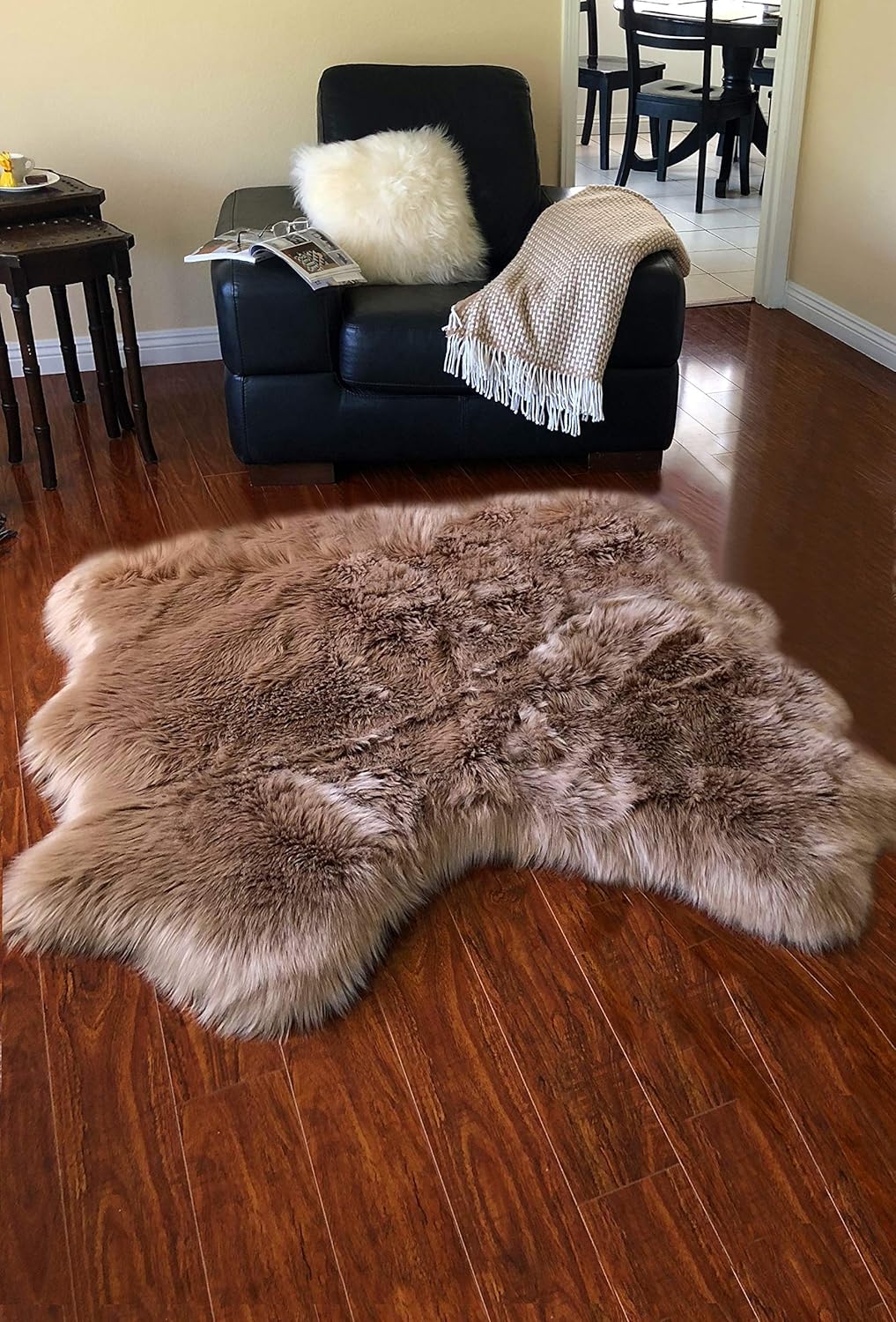 LAMBZY Faux Sheepskin Hypoallergenic Free Shape Silky Shag Rug, Luxury Shaggy Plush Carpet for