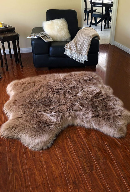 LAMBZY Faux Sheepskin Hypoallergenic Free Shape Silky Shag Rug, Luxury Shaggy Plush Carpet for