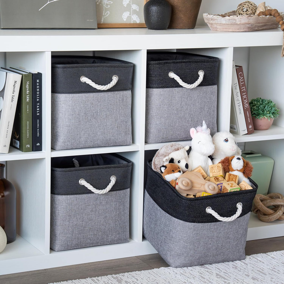 OrganiHaus 12x12 Cube Storage Bins 4 Pack, Foldable Cube Storage Organizer w/ Rope Handles