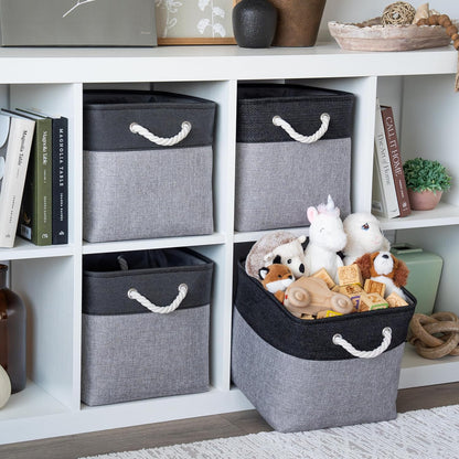 OrganiHaus 12x12 Cube Storage Bins 4 Pack, Foldable Cube Storage Organizer w/ Rope Handles