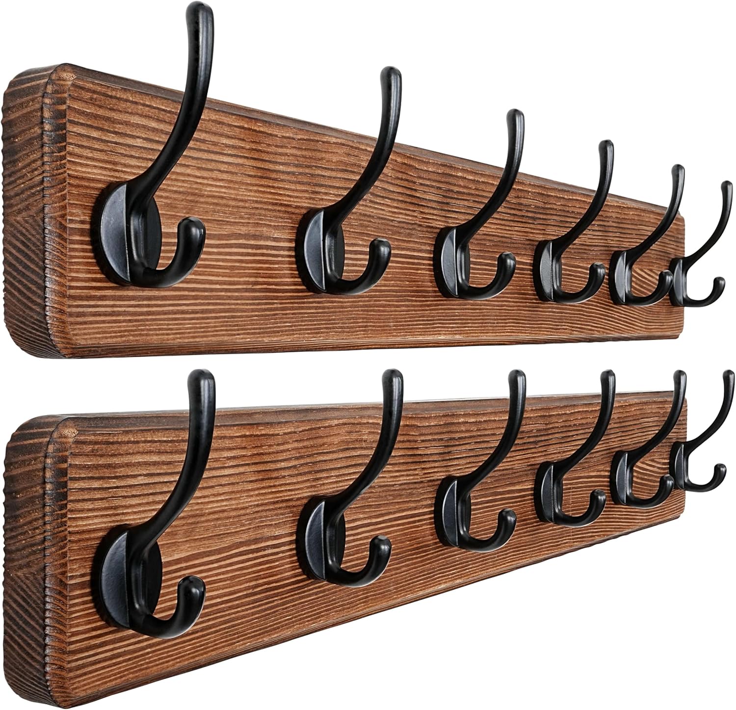 Dseap Wall Mounted Coat Rack: 24" Long, Patented, Heavy-Duty, 6-Double-Hooks Wooden Hanger Rail for