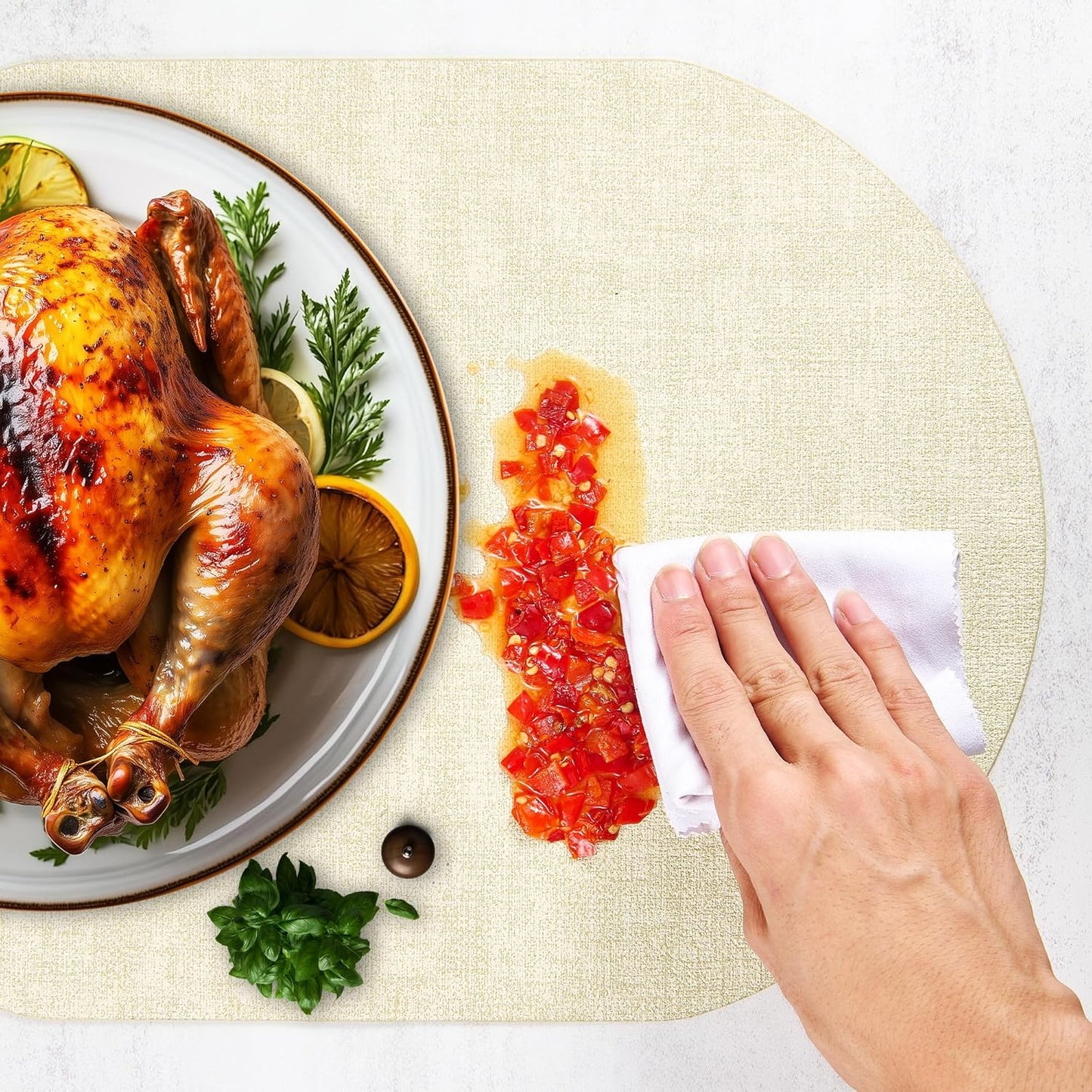 DOLOPL Large Placemats Set of 6, Oval Reversible Wipeable & Non-Slip Place Mats, Modern Faux