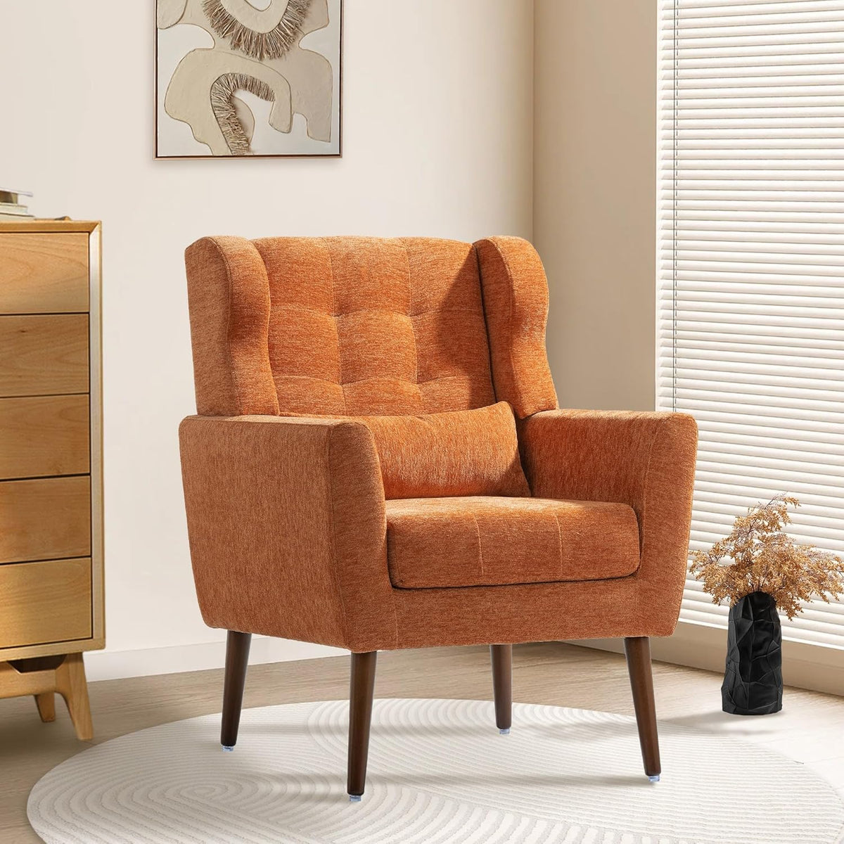 Modern Accent Chair, Upholstered Armchair with Pillow, Fabric Single Sofa Chair with Lounge Seat