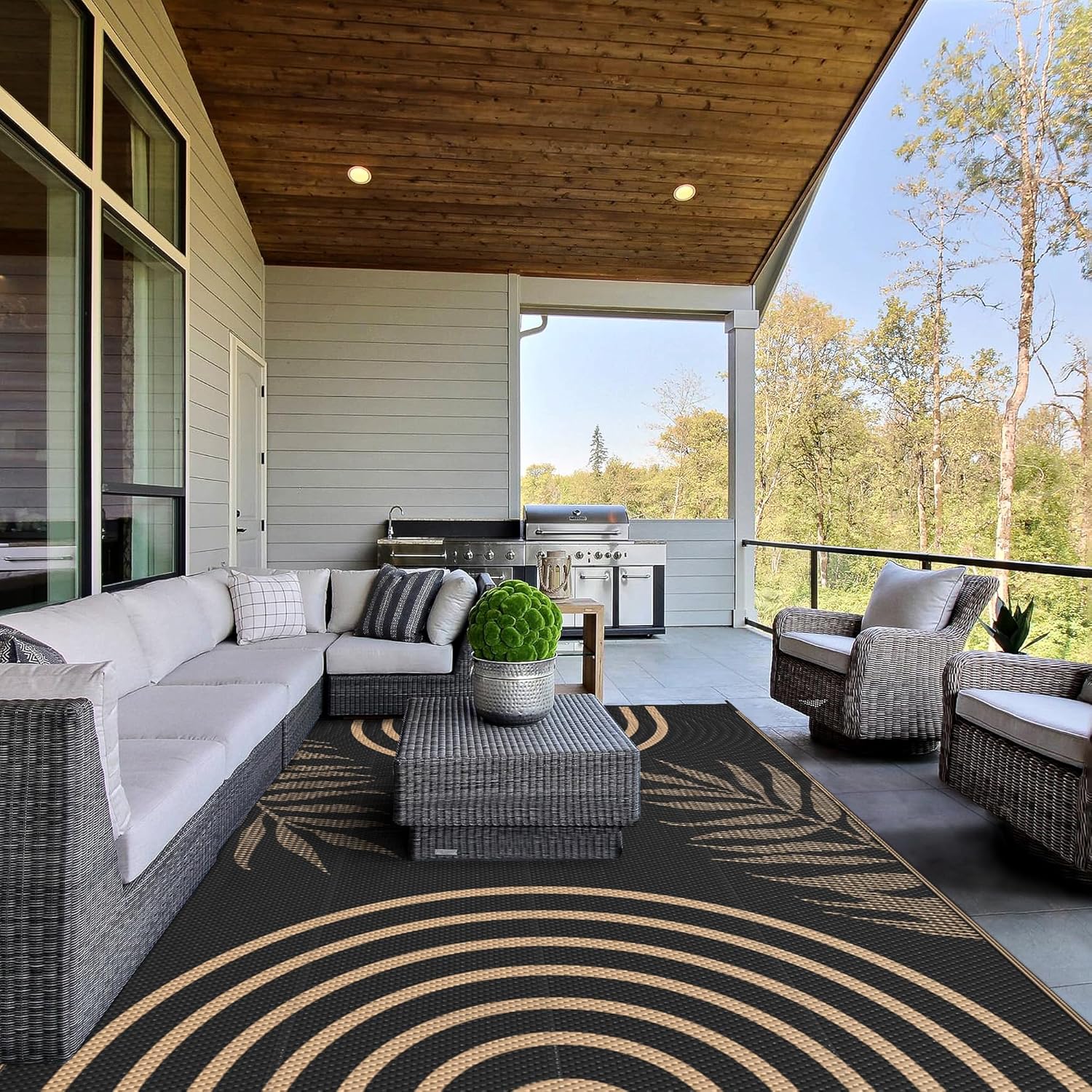 GENIMO Outdoor Rug 9' x 12' Waterproof for Patio Clearance, Reversible Lightweight Plastic Straw