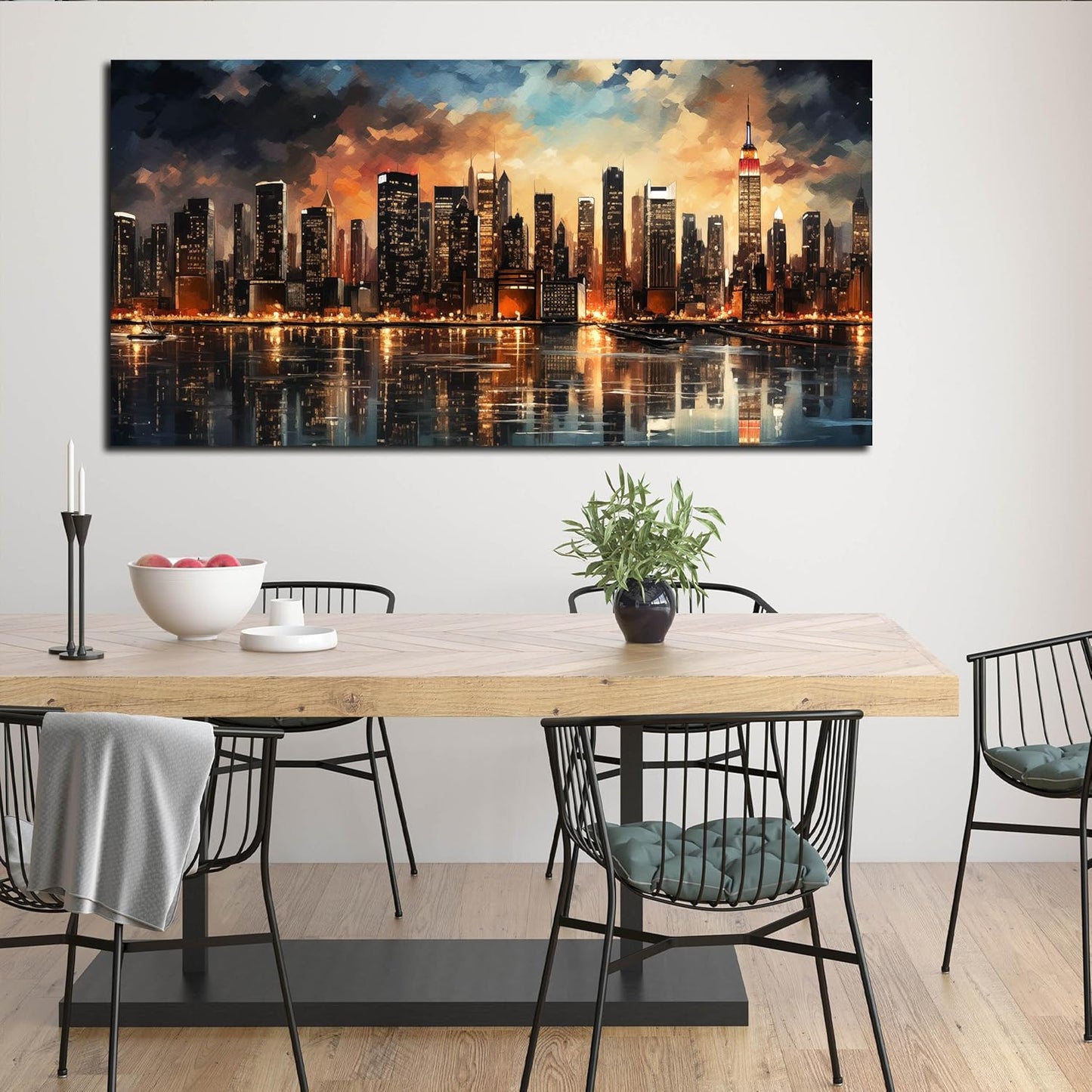 New York Skyline Wall Art for Office,Modern Living Room Wall Paintings City Wall Decor for Bedroom