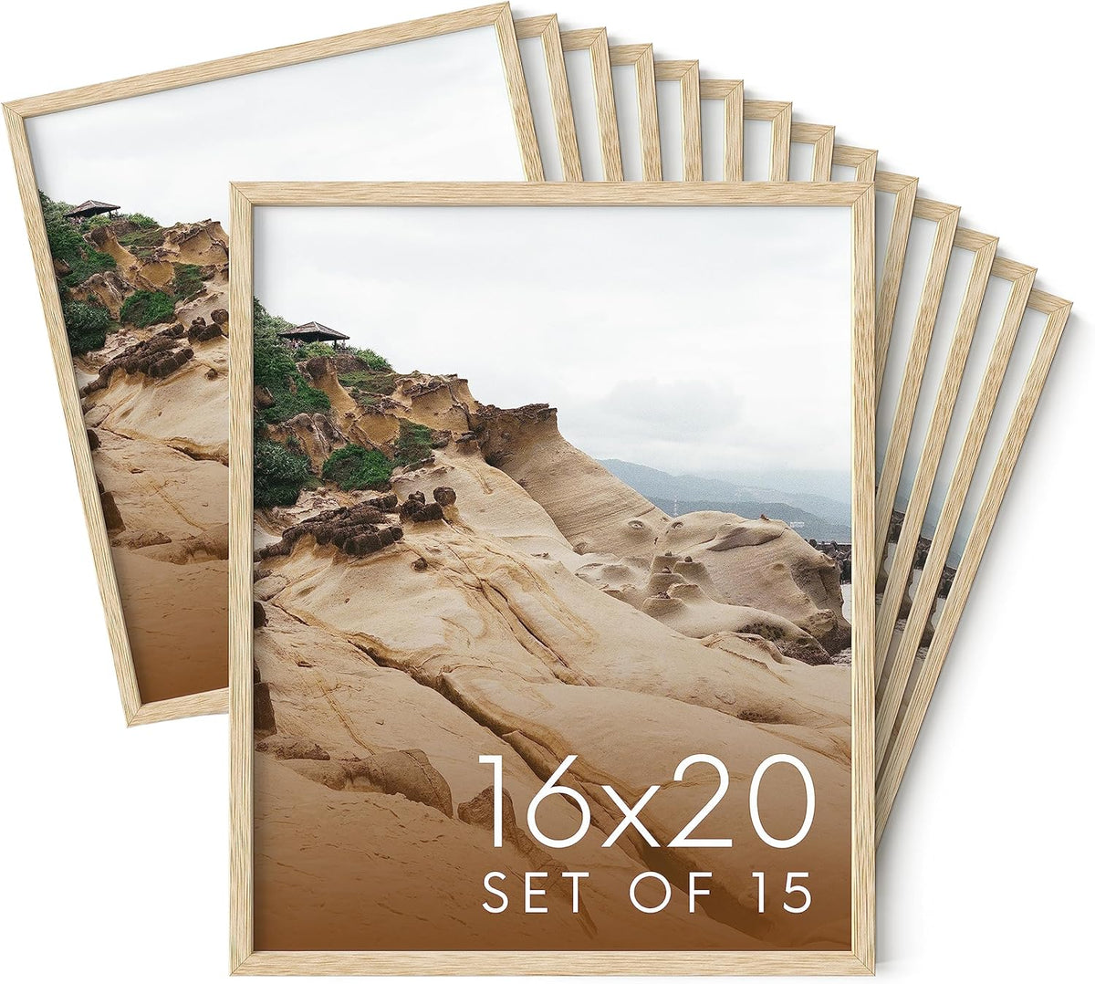 Haus and Hues 16x20 Natural Oak Wood Picture Frames Set of 15 - Premium Bulk Picture Frames 16x20