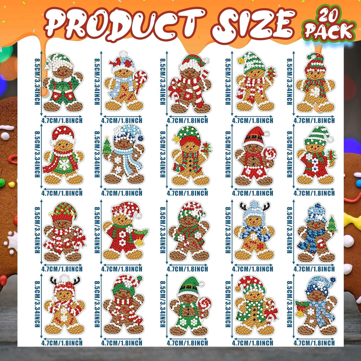 Tondiamo 20 Pcs Christmas Diamond Painting Keychain Kits 5D DIY Diamond Art Pendants Double Sided