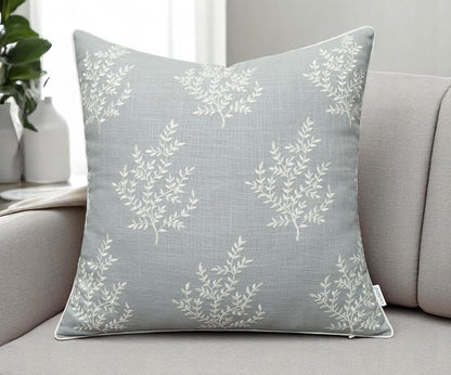 VAGMINE Embroidered Leaves Throw Pillow Cover - 18x18 Inches Square - 100% Cotton Robins Egg
