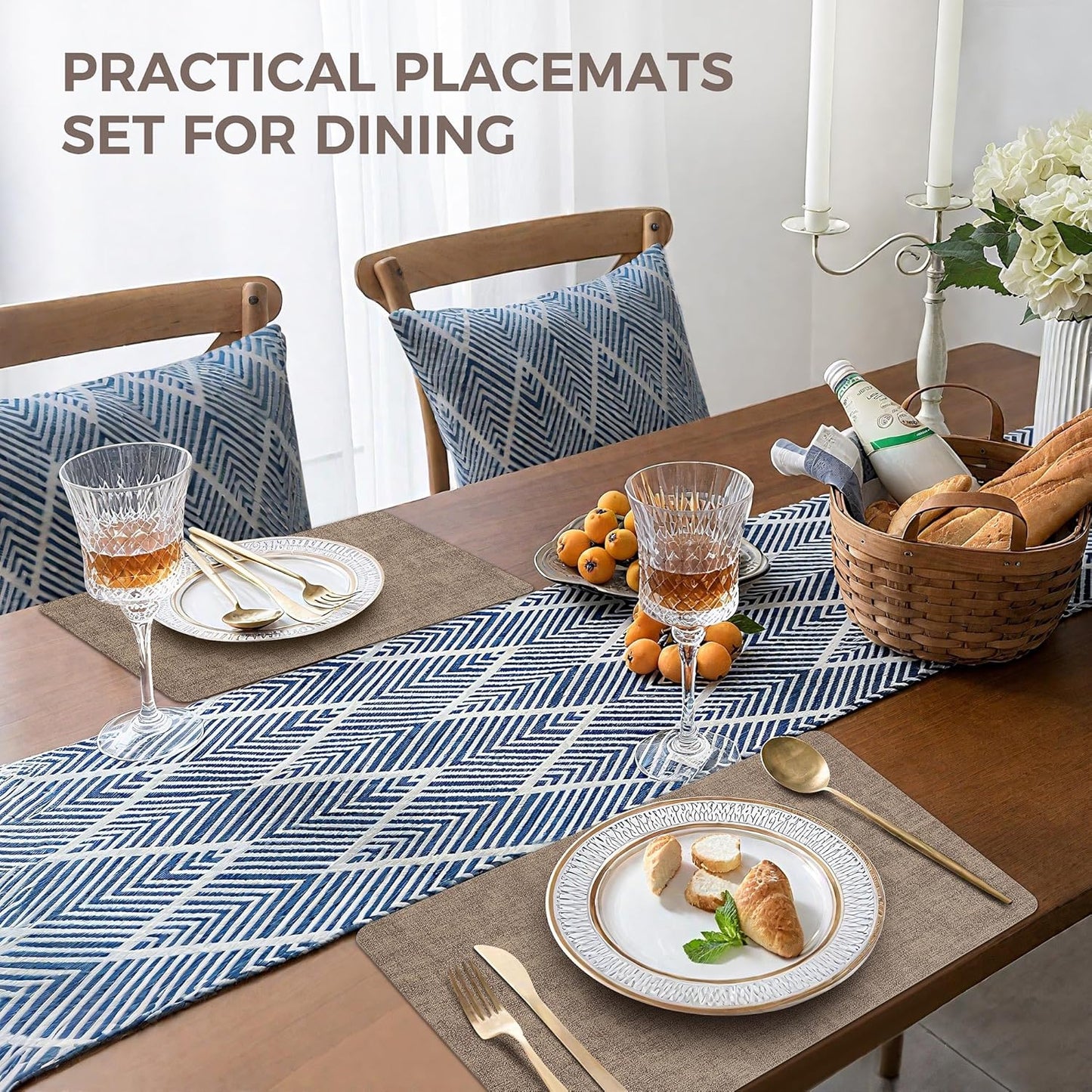 Vinyl Placemats Set of 6, Faux Leather Waterproof and Heat Resistant Place Mats, Washable Anti-Slip