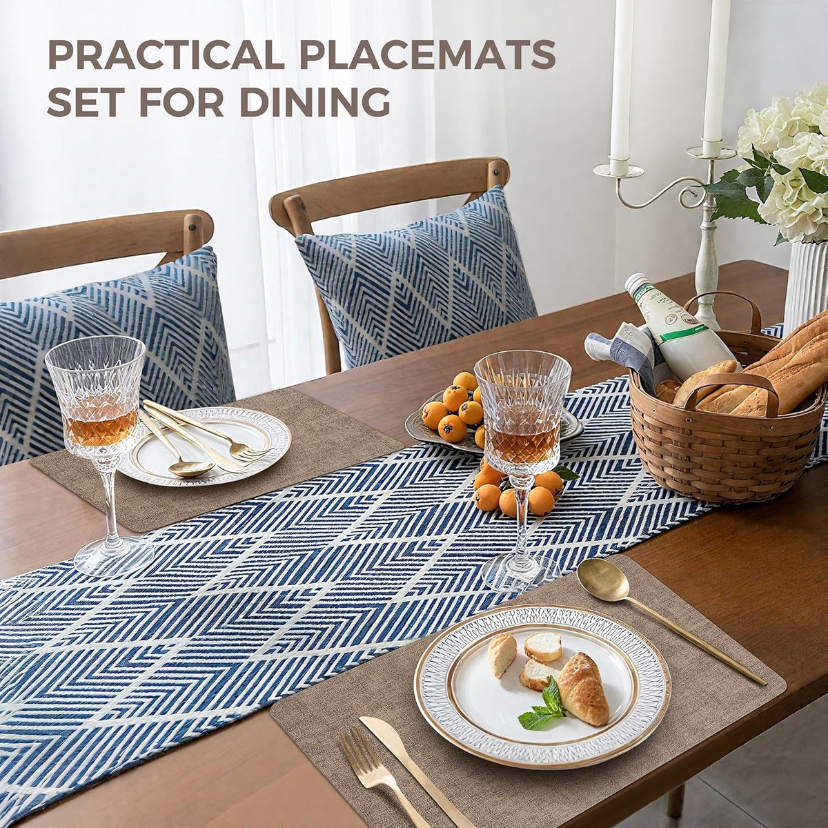 Vinyl Placemats Set of 4, Faux Leather Waterproof and Heat Resistant Place Mats, Washable Anti-Slip